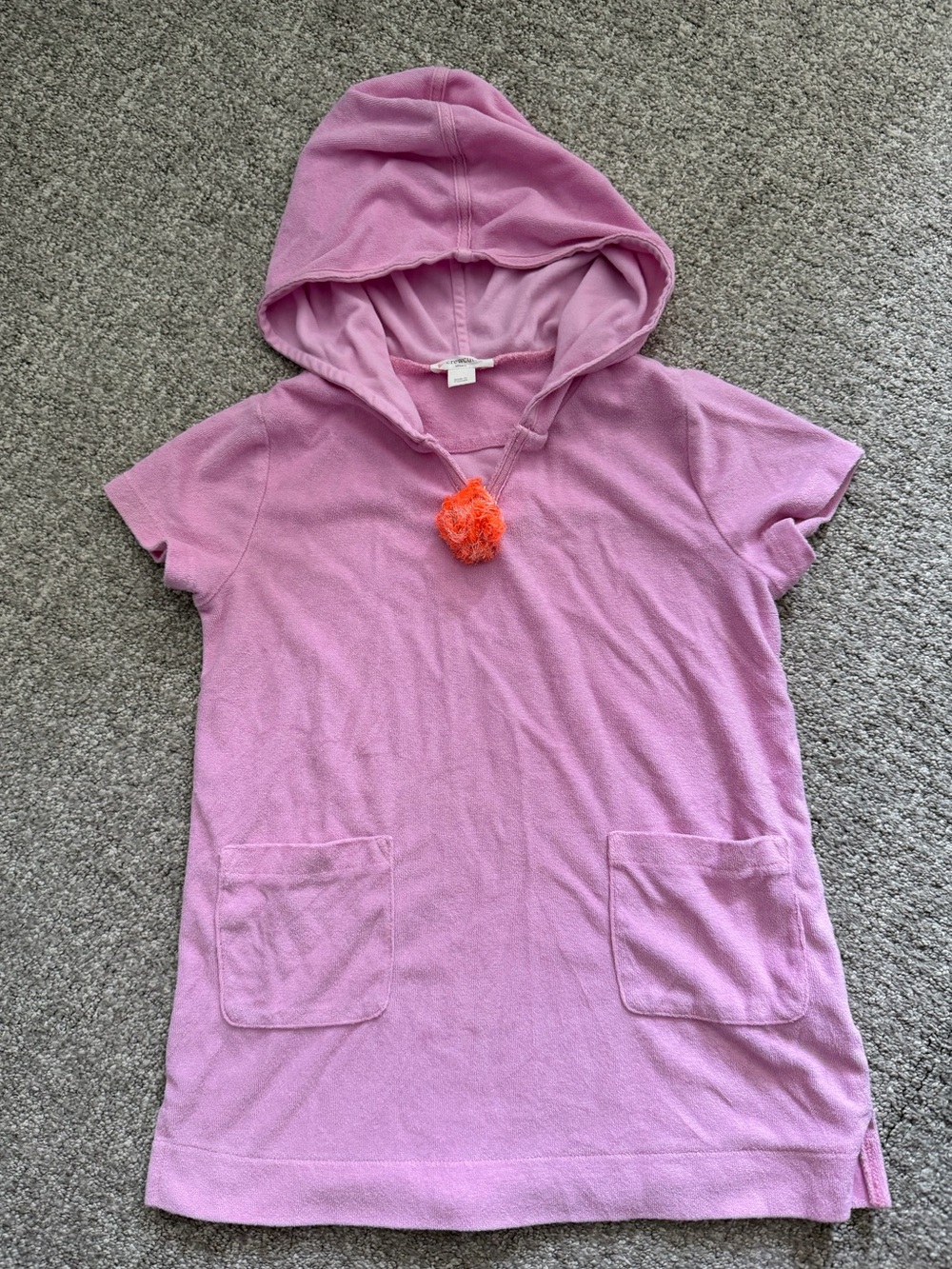 JCrew Girls' Pink Hooded Terry Short-Sleeve dress with Pocket- swim cover up